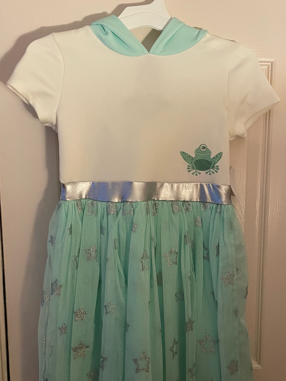 Star Wars Mint and Silver Frog Tulle Hooded Costume Dress Girls Medium 7/8 NWT